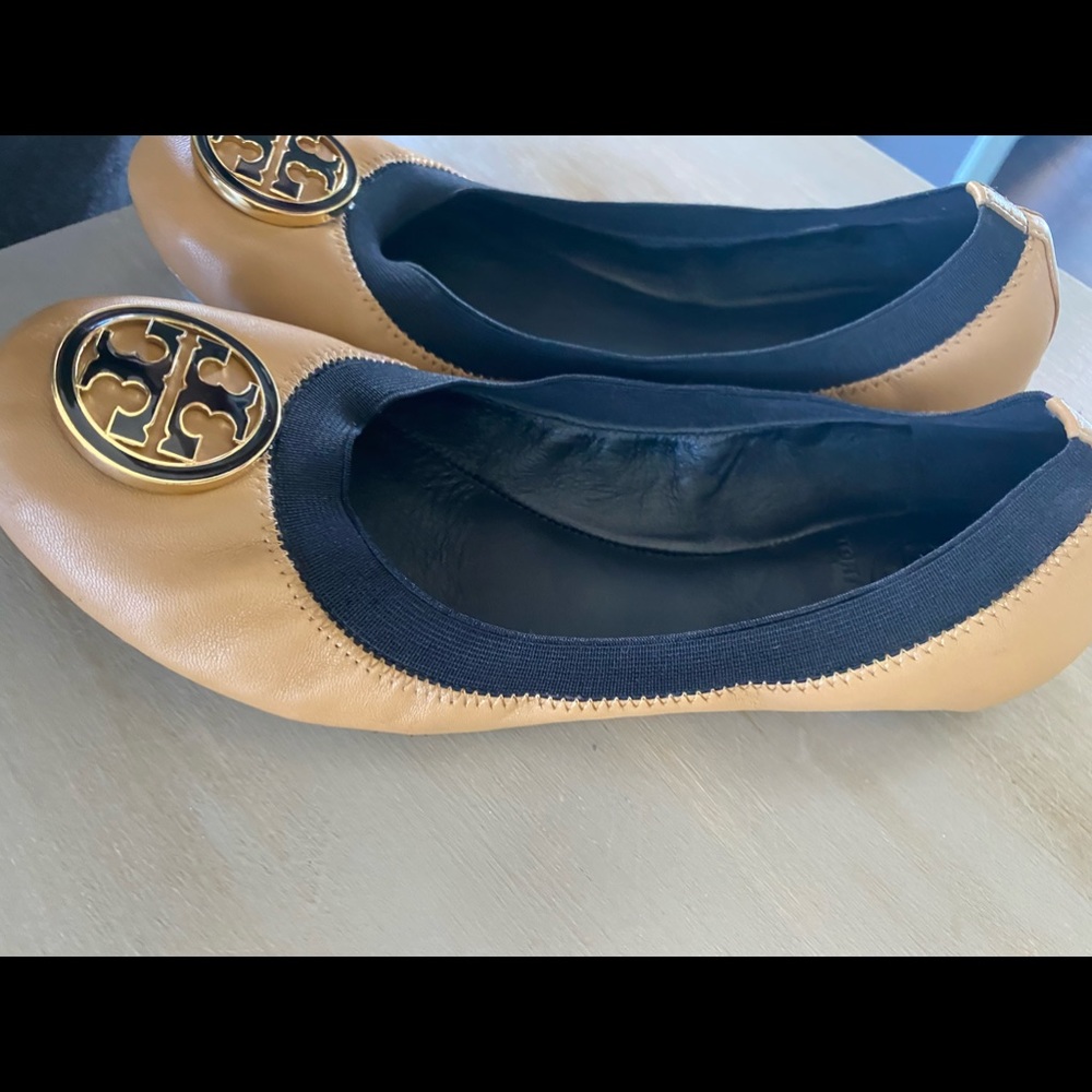 authentic Tory Burch Black and Tan ballet flats